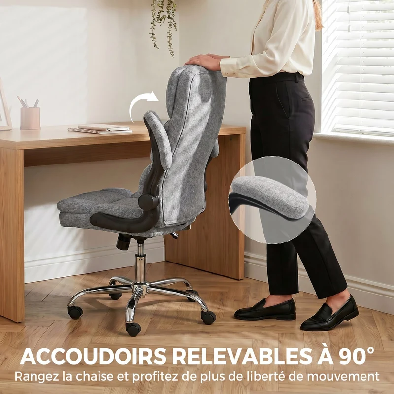Fauteuil de bureau ergonomique massant 71 x 66 x 104-112 cm massage et chaleur lombaire design moderne en tissu gris 21_0006303
