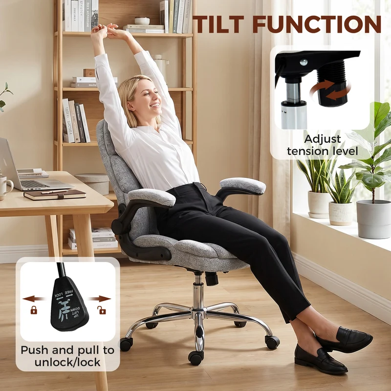 Fauteuil de bureau ergonomique massant 71 x 66 x 104-112 cm massage et chaleur lombaire design moderne en tissu gris 21_0006303