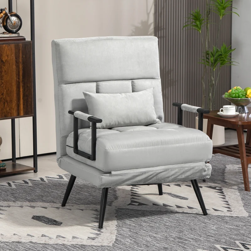 Fauteuil convertible lit simple 71 x 71 x 97 cm dossier 5 positions assise rembourrée contemporain en polyester gris 21_0003179