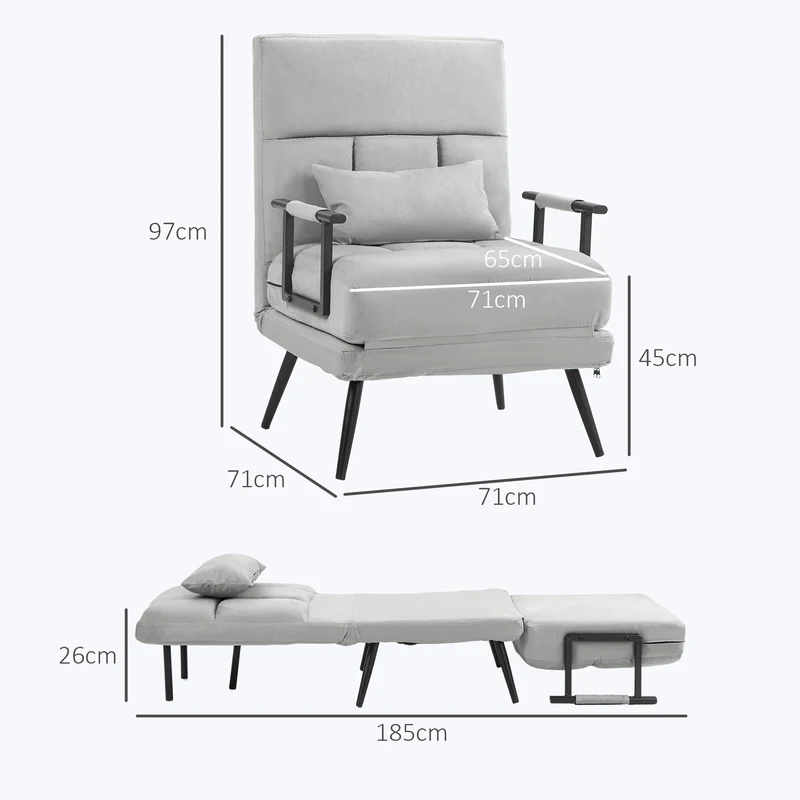Fauteuil convertible lit simple 71 x 71 x 97 cm dossier 5 positions assise rembourrée contemporain en polyester gris 21_0003179