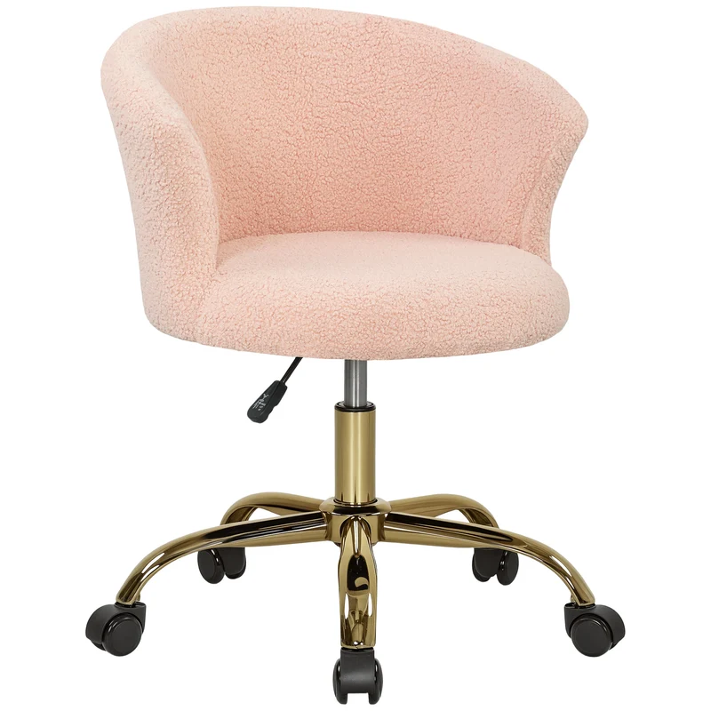 Chaise de bureau ergonomique réglable 58 x 56 x 68-76 cm assise rembourrée pivotante 360° moderne en polyester rose 21_0006253