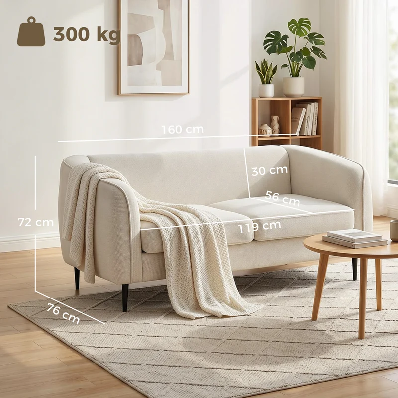 Canapé 2 places salon 160 x 76 x 72 cm assise large rembourrée épaisse ressorts ensachés moderne épuré en velours beige 21_0003665