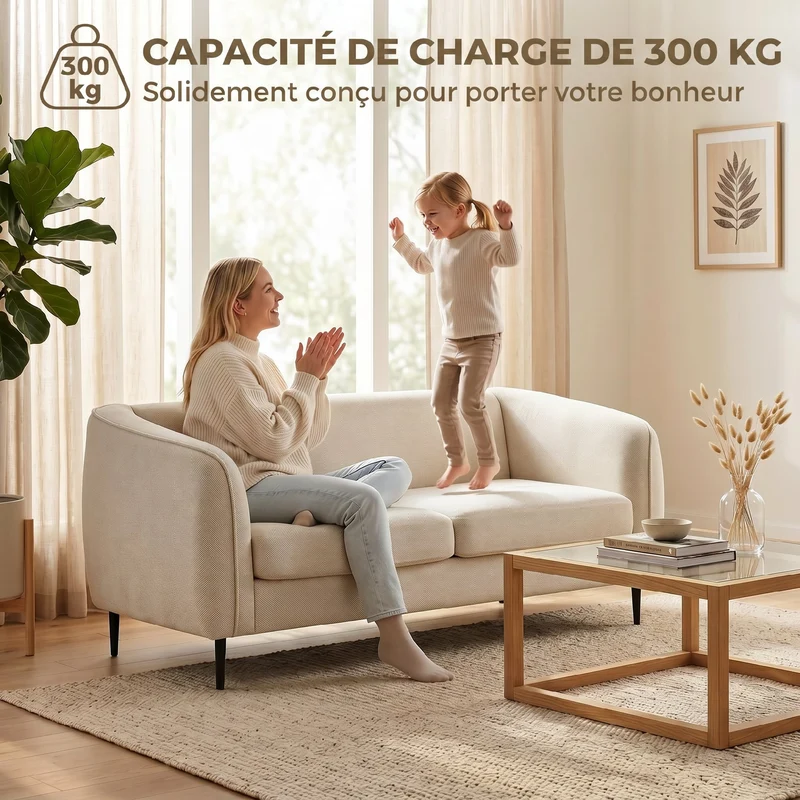 Canapé 2 places salon 160 x 76 x 72 cm assise large rembourrée épaisse ressorts ensachés moderne épuré en velours beige 21_0003665