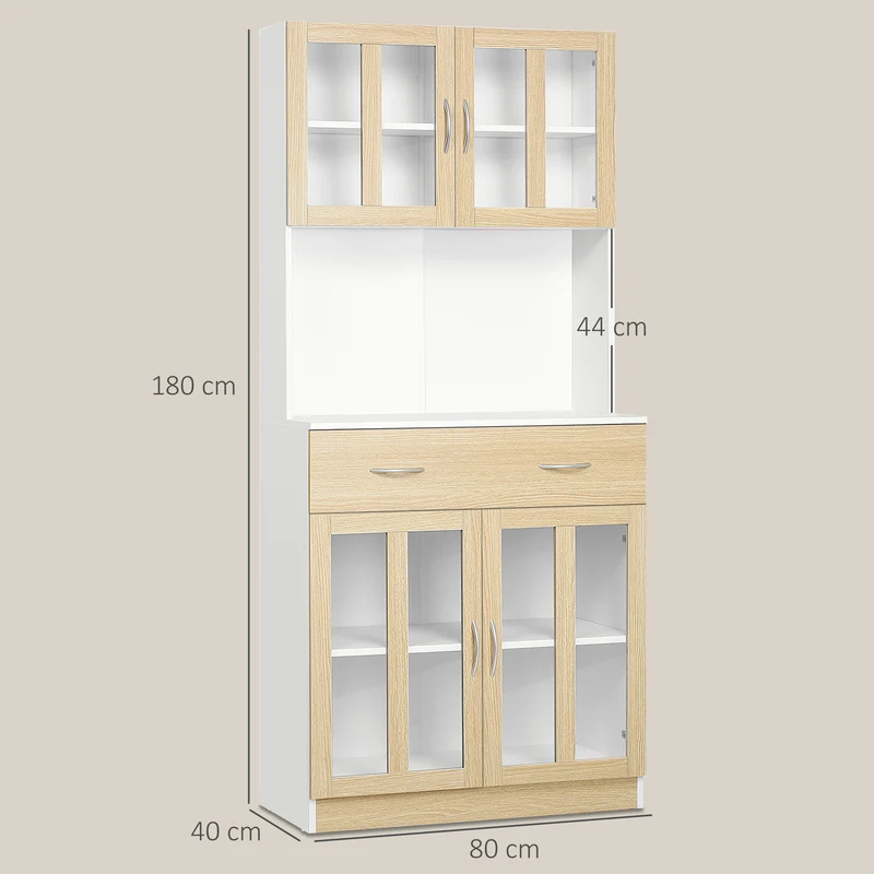 Buffet haut de cuisine 80 x 40 x 180 cm grand rangement tiroir coulissant contemporain en panneaux de particules blanc 21_0002256