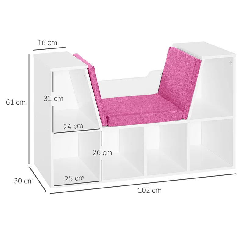 Bibliothèque banc 2 en 1 chambre 102 x 30 x 61 cm coin lecture gain de place moderne en panneaux de particules rose 21_0002413