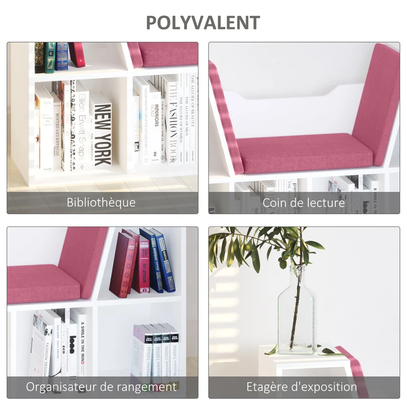 Bibliothèque banc 2 en 1 chambre 102 x 30 x 61 cm coin lecture gain de place moderne en panneaux de particules rose 21_0002413