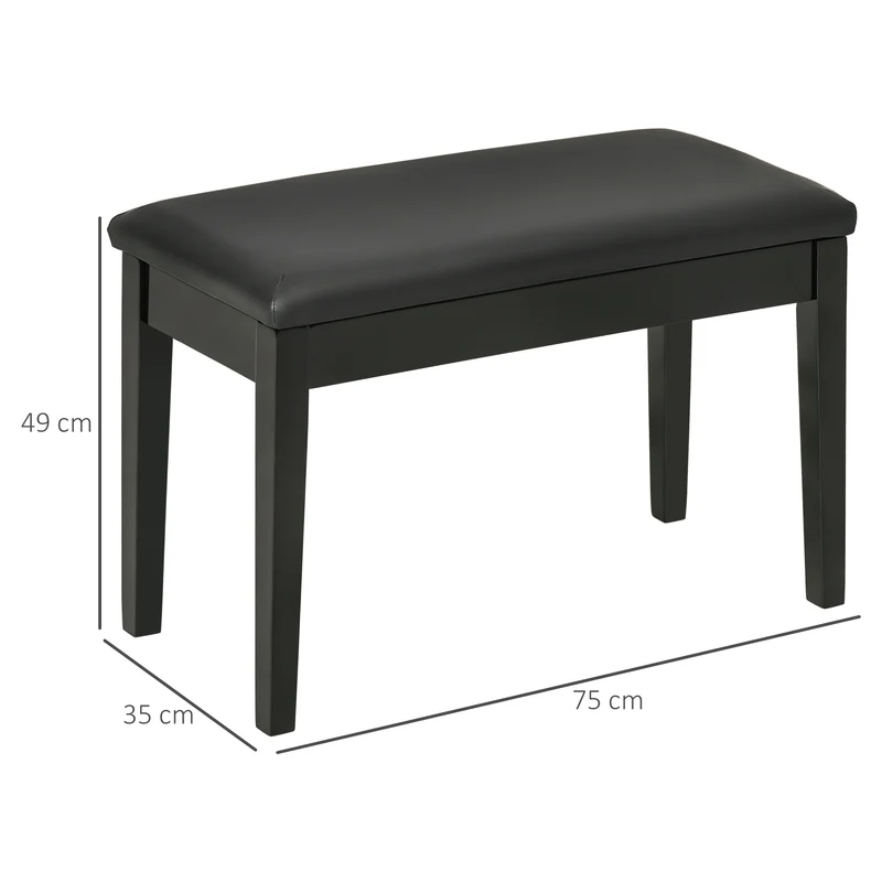 Banc pour piano 75 x 35 x 49 cm assise rembourrée ergonomique pieds antidérapants salon classique tendance en bois noir 21_0008049