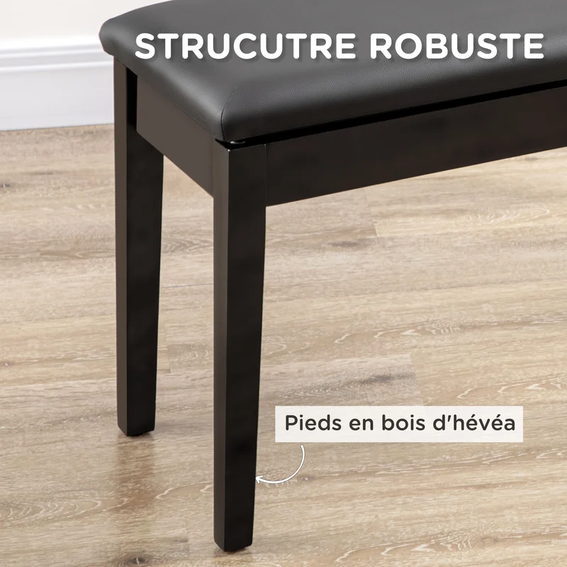Banc pour piano 75 x 35 x 49 cm assise rembourrée ergonomique pieds antidérapants salon classique tendance en bois noir 21_0008049