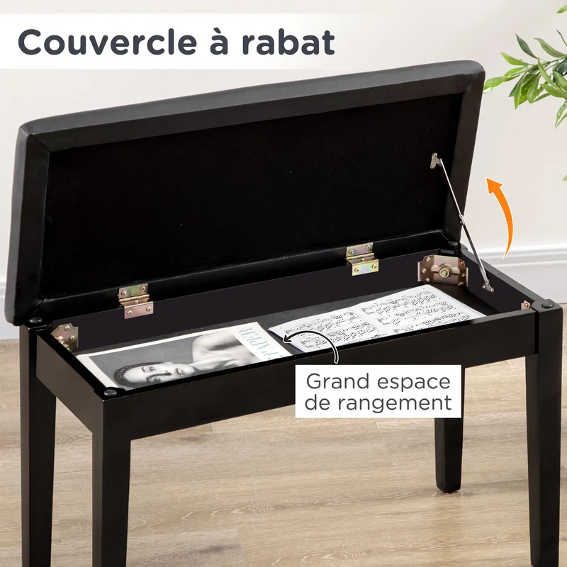 Banc pour piano 75 x 35 x 49 cm assise rembourrée ergonomique pieds antidérapants salon classique tendance en bois noir 21_0008049