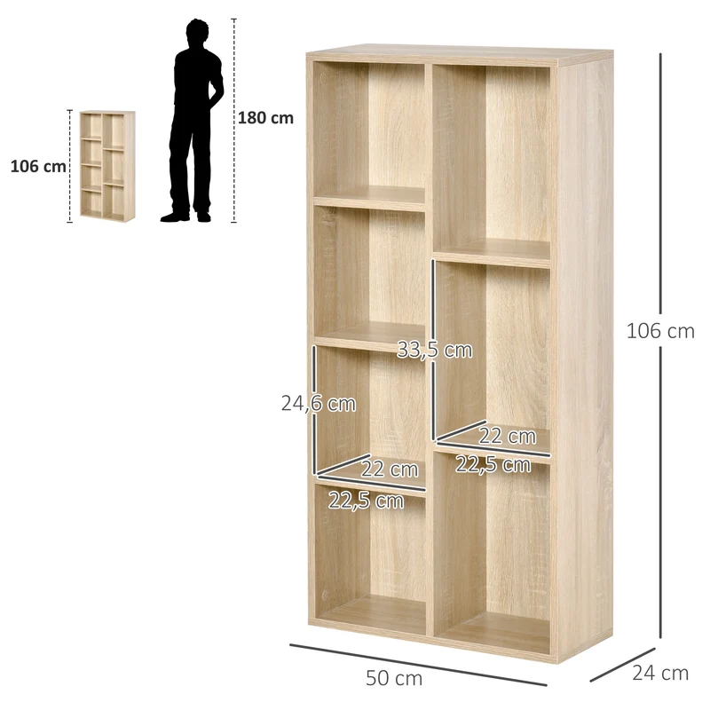 Étagère 7 cubes 50 x 24 x 106 cm rangement sécurisé fixation murale scandinave en panneau de particules bois naturel 21_0002467
