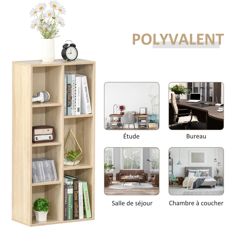Étagère 7 cubes 50 x 24 x 106 cm rangement sécurisé fixation murale scandinave en panneau de particules bois naturel 21_0002467