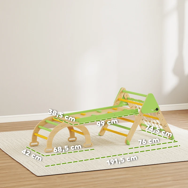 Triangle d'escalade enfant pliable 191.5 x 74.5 x 63 cm anti bascule rampe toboggan scandinave en contreplaqué vert 21_0000318