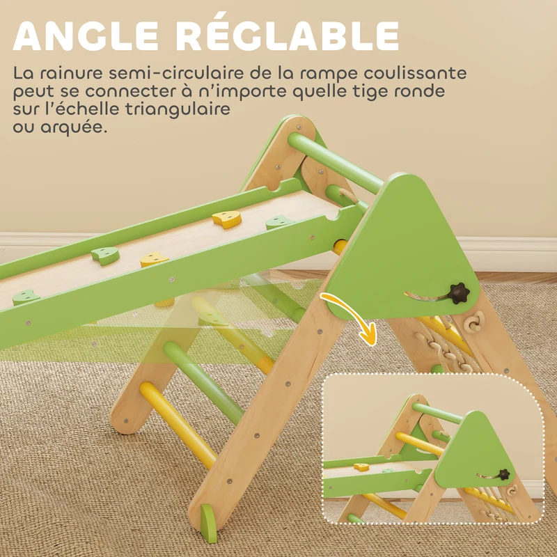 Triangle d'escalade enfant pliable 191.5 x 74.5 x 63 cm anti bascule rampe toboggan scandinave en contreplaqué vert 21_0000318