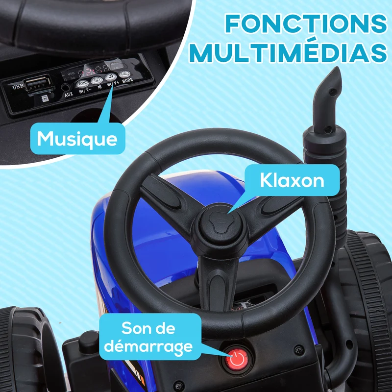 Tracteur électrique enfant avec remorque amovible 136,5 x 50 x 52,5 cm télécommande sécurité moderne jardin en PP bleu 21_0000544
