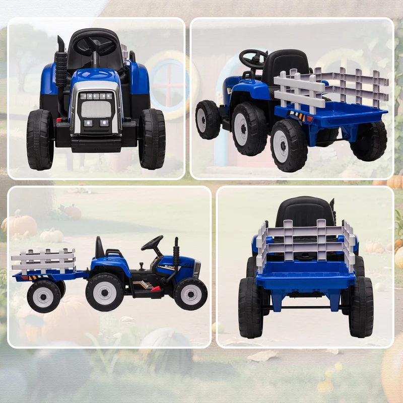 Tracteur électrique enfant avec remorque amovible 136,5 x 50 x 52,5 cm télécommande sécurité moderne jardin en PP bleu 21_0000544