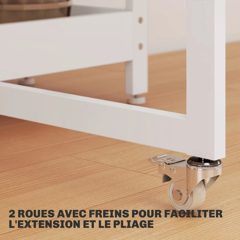 Table à manger pliante sur roulettes 133,4 x 80 x 75 cm 4 personnes gain de place moderne en panneau de particules blanc 21_0003319