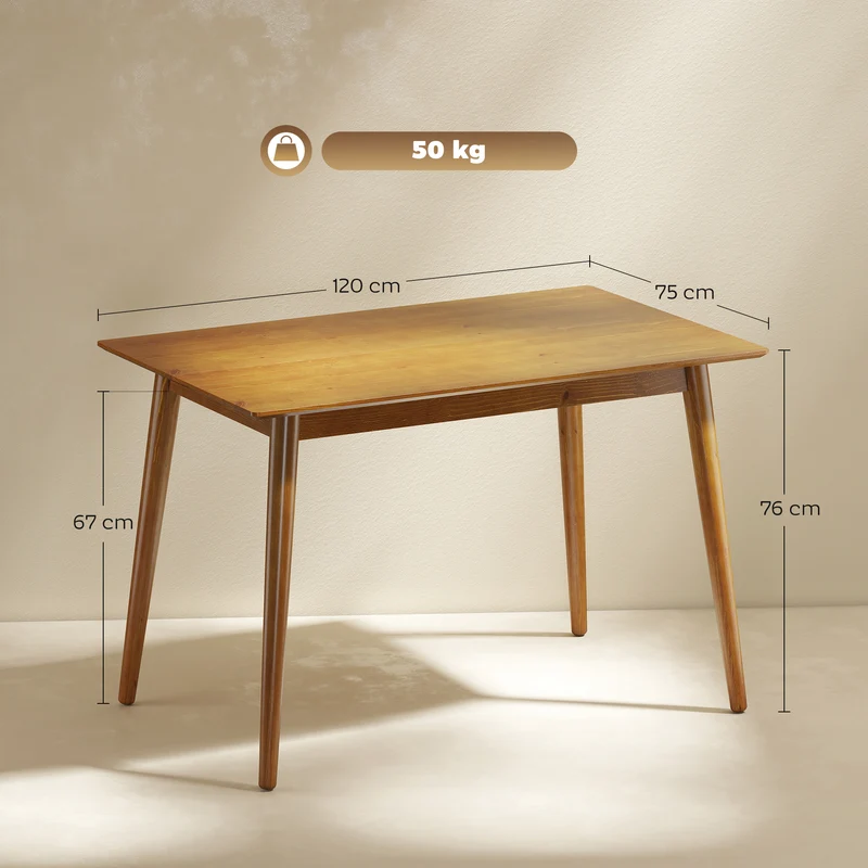 Table de salle à manger rectangulaire 120 x 75 x 76 cm stable et robuste pour 4 personnes design épuré en bois marron 21_0003224