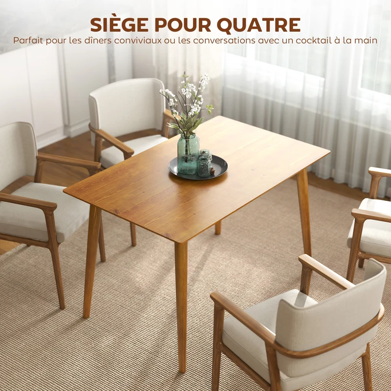 Table de salle à manger rectangulaire 120 x 75 x 76 cm stable et robuste pour 4 personnes design épuré en bois marron 21_0003224