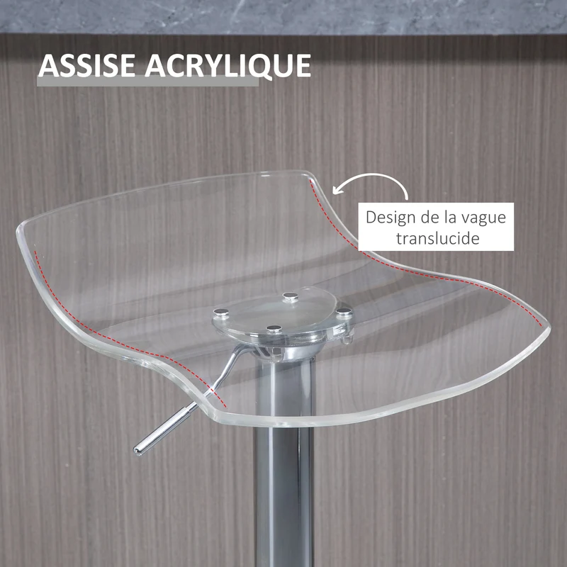 Lot de 2 tabourets de bar 39 x 39 x 67-87 cm hauteur réglable et pivotants design contemporain en acrylique transparent 21_0002273