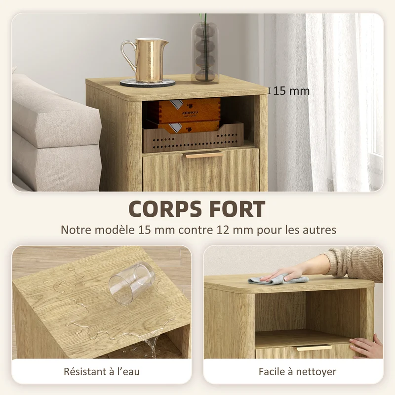 Lot de 2 tables de chevet 40 x 40 x 61 cm rangement organisé 2 tiroirs étagère ouverte style moderne épuré en MDF chêne 21_0003784