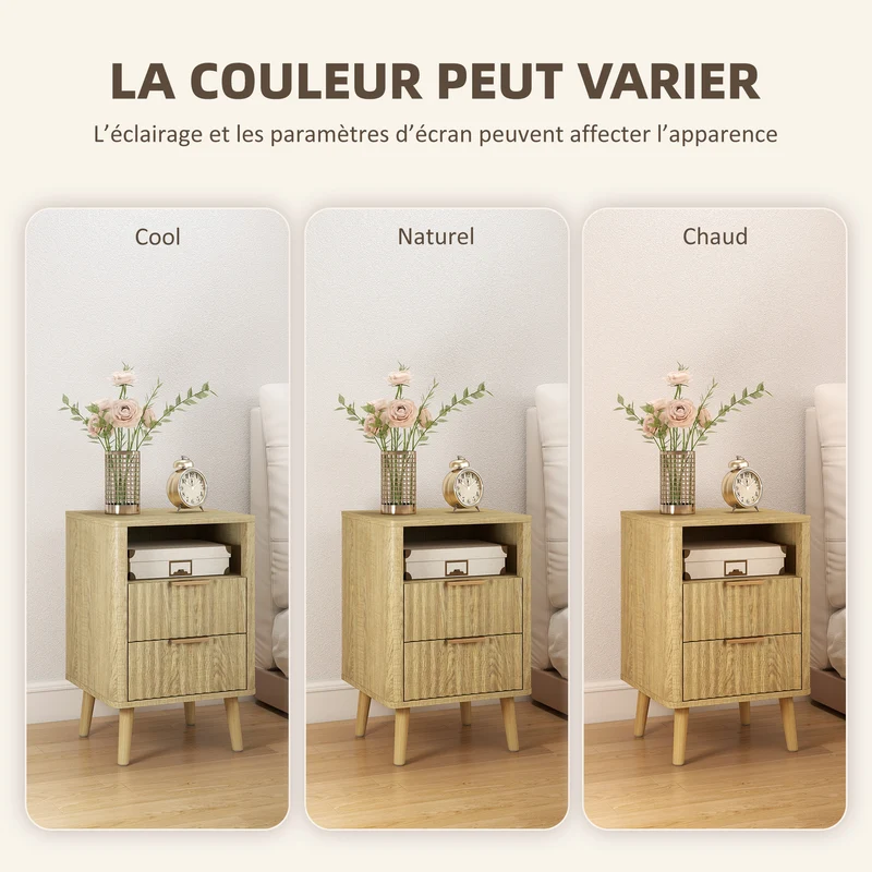 Lot de 2 tables de chevet 40 x 40 x 61 cm rangement organisé 2 tiroirs étagère ouverte style moderne épuré en MDF chêne 21_0003784