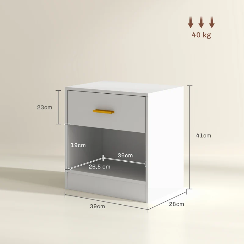 Lot de 2 tables de chevet 39 x 28 x 41 cm rangement tiroir et étagère moderne élégant en panneau de particules blanc 21_0001658