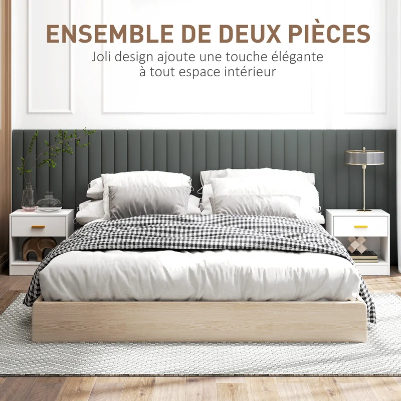 Lot de 2 tables de chevet 39 x 28 x 41 cm rangement tiroir et étagère moderne élégant en panneau de particules blanc 21_0001658