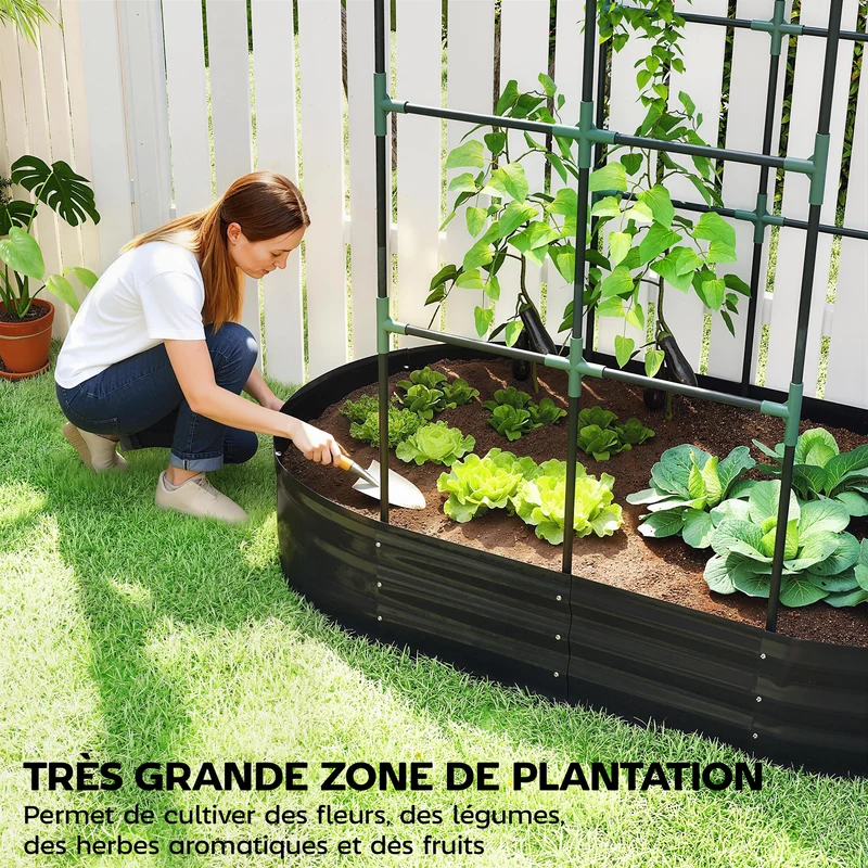 Jardinière surélevée treillis arche support plantes 160 x 90 x 180 cm drainage modulaire industriel en métal gris foncé 21_0005639