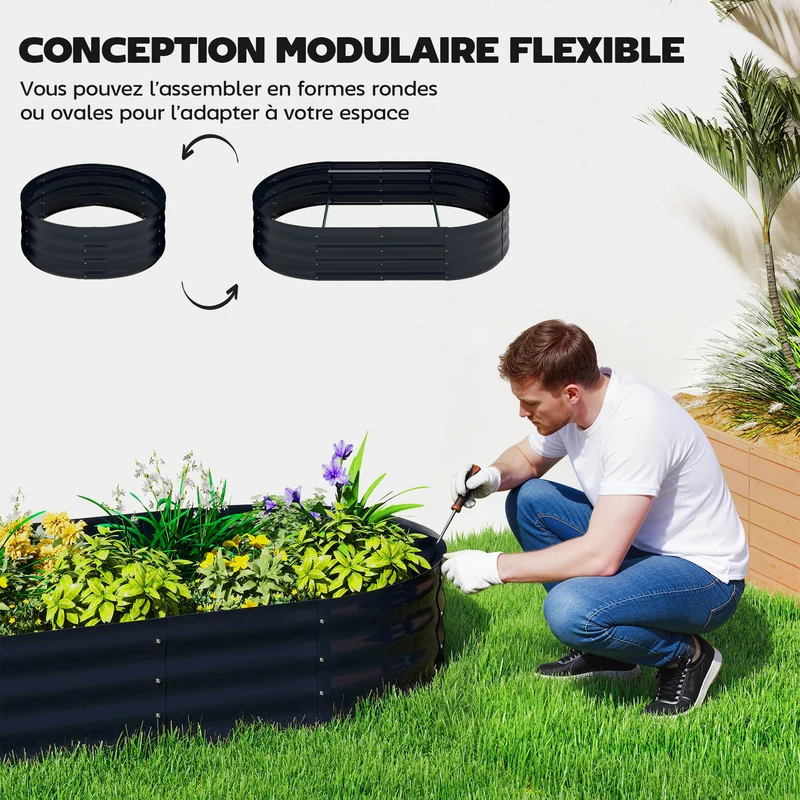 Jardinière surélevée treillis arche support plantes 160 x 90 x 180 cm drainage modulaire industriel en métal gris foncé 21_0005639