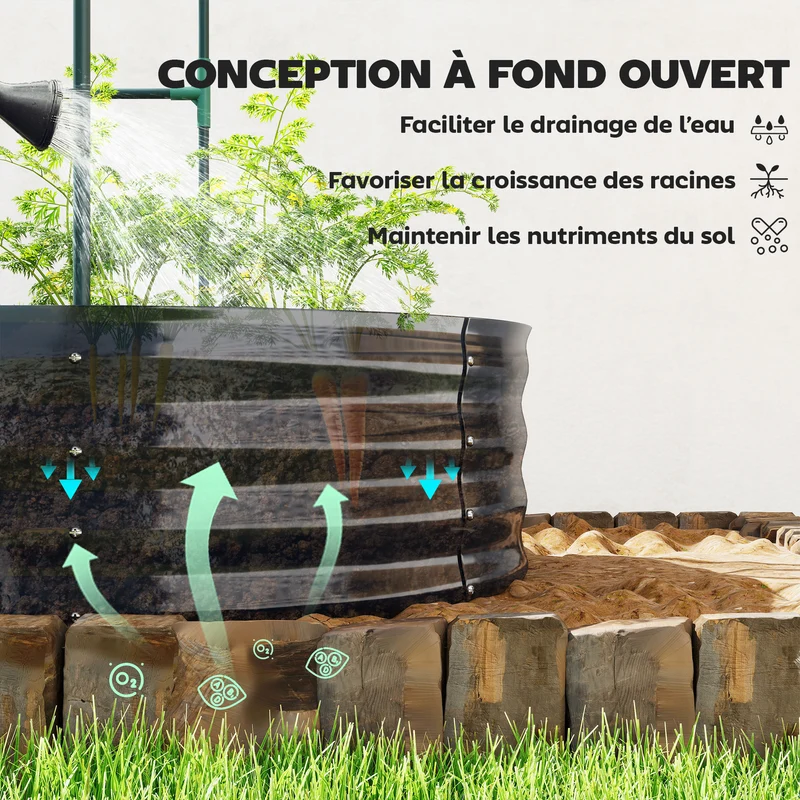 Jardinière surélevée treillis arche support plantes 160 x 90 x 180 cm drainage modulaire industriel en métal gris foncé 21_0005639