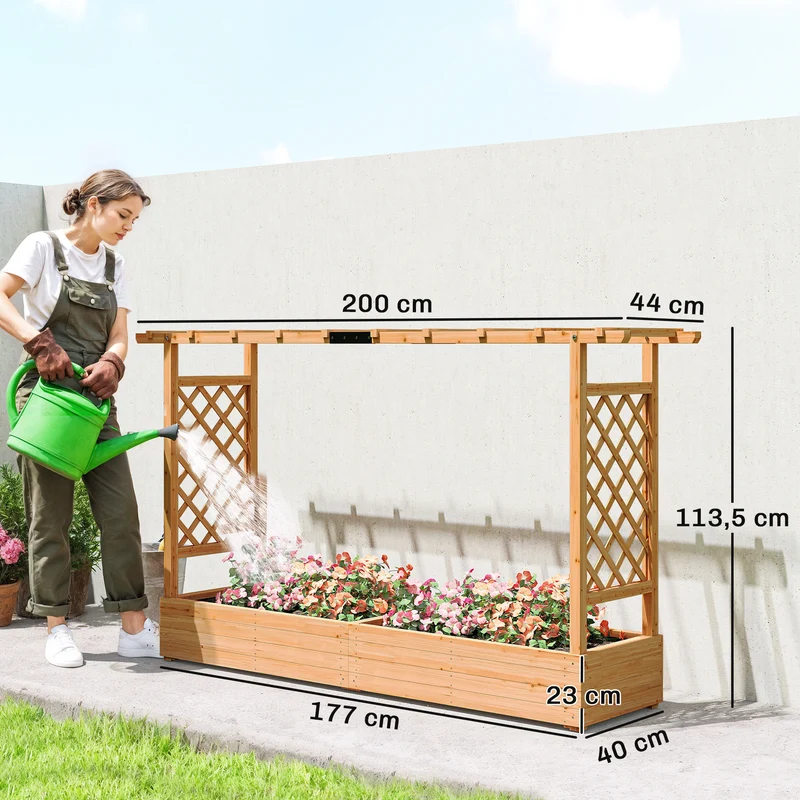 Jardinière surélevée treillis 200 x 44 x 113,5 cm grand espace plantation écran d'intimité rustique en bois naturel 21_0005607