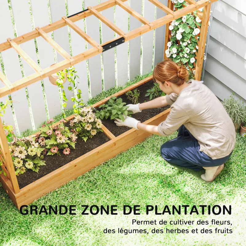 Jardinière surélevée treillis 200 x 44 x 113,5 cm grand espace plantation écran d'intimité rustique en bois naturel 21_0005607