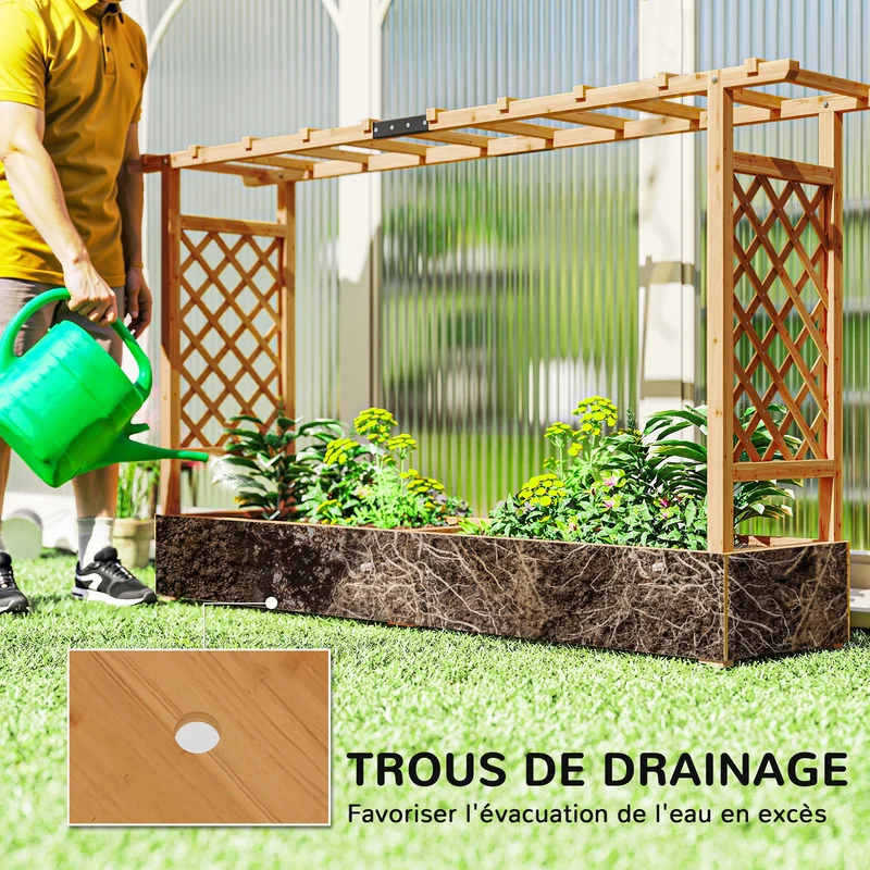 Jardinière surélevée treillis 200 x 44 x 113,5 cm grand espace plantation écran d'intimité rustique en bois naturel 21_0005607