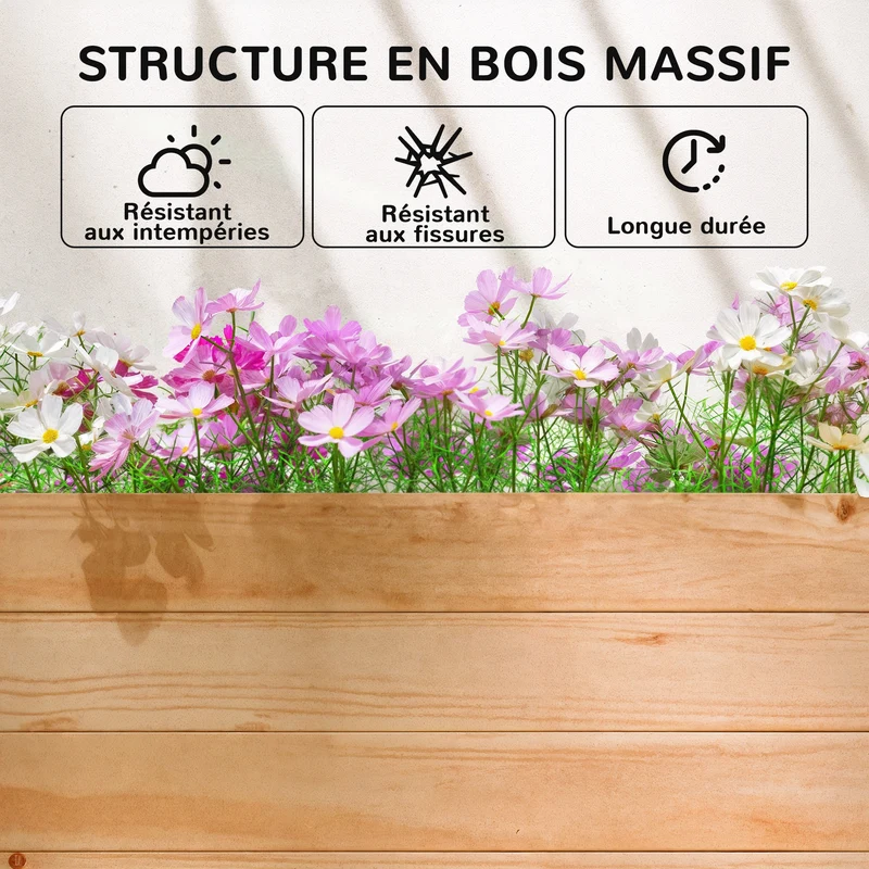 Jardinière surélevée treillis 200 x 44 x 113,5 cm grand espace plantation écran d'intimité rustique en bois naturel 21_0005607