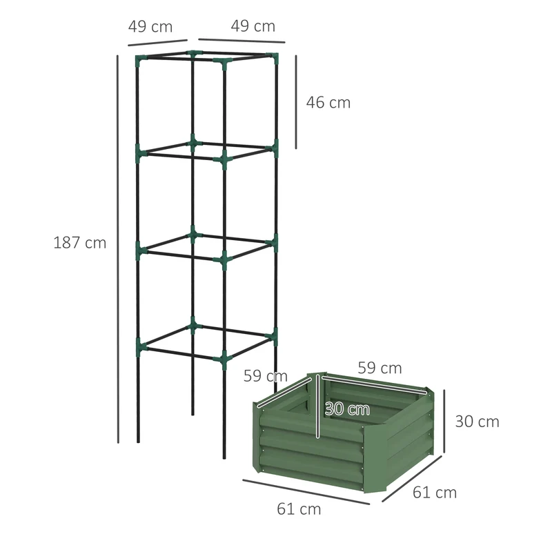 Jardinière potager surélevée treillis réglable 61 x 61 x 187 cm bon drainage industriel moderne en acier galvanisé vert 21_0005429