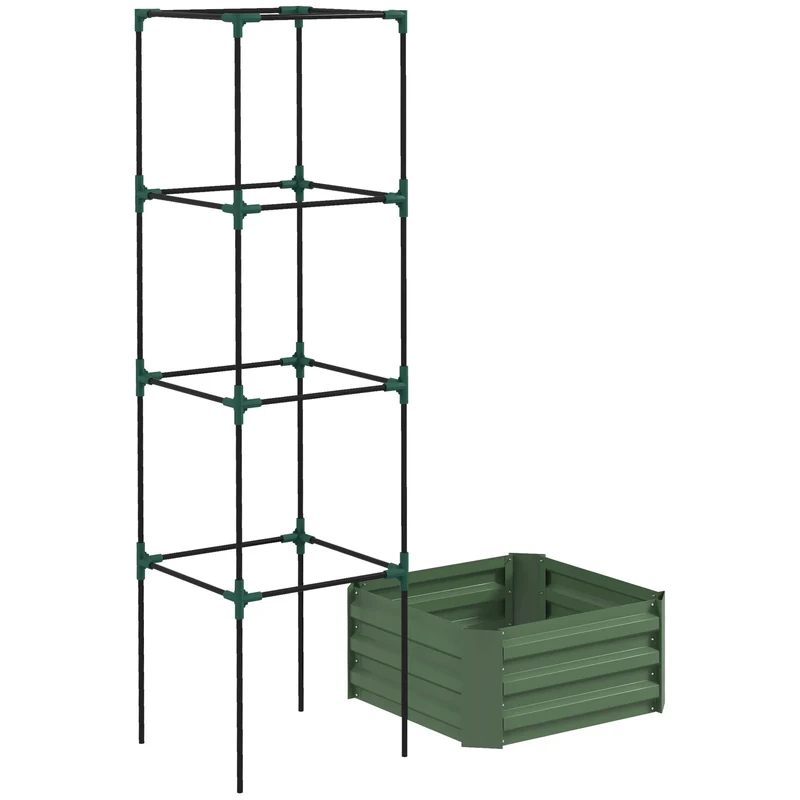 Jardinière potager surélevée treillis réglable 61 x 61 x 187 cm bon drainage industriel moderne en acier galvanisé vert 21_0005429