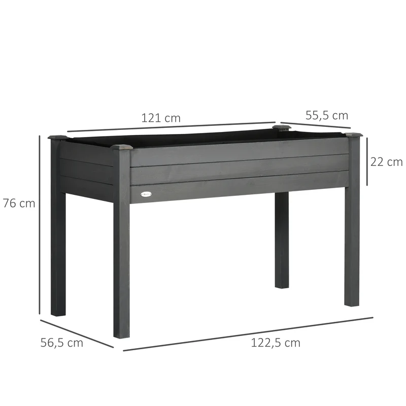 Jardinière potager surélevée 122 x 56 x 76 cm anti-nuisibles doublure respirante style rustique extérieur en bois gris 21_0004119