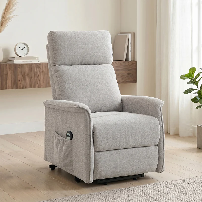 Fauteuil releveur électrique relax 69 x 91 x 106 cm aide au lever assise ressorts contemporain en chenille gris clair 21_0000920