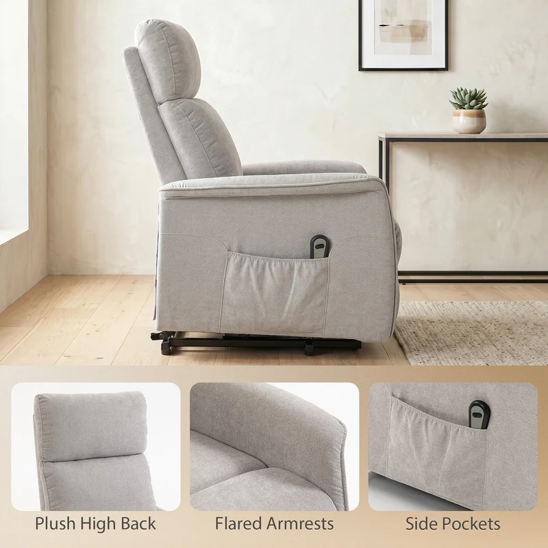 Fauteuil releveur électrique relax 69 x 91 x 106 cm aide au lever assise ressorts contemporain en chenille gris clair 21_0000920