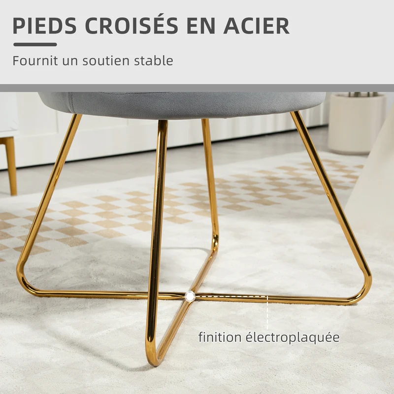 Fauteuil coquillage 69 x 64 x 80 cm confort enveloppant dossier ergonomique pieds acier salon moderne en velours gris 21_0003445