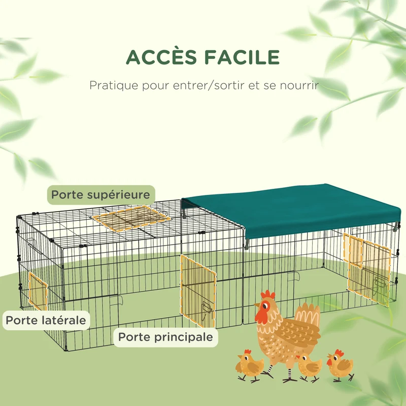 Enclos modulable pour petits animaux intérieur extérieur 185 x 75 x 50 cm sécurité accès facile moderne en acier vert 21_0007969