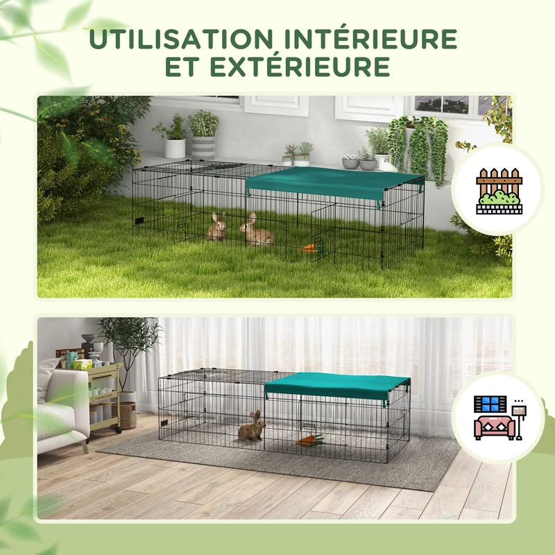 Enclos modulable pour petits animaux intérieur extérieur 185 x 75 x 50 cm sécurité accès facile moderne en acier vert 21_0007969