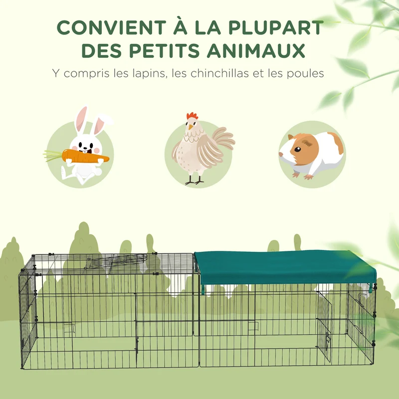 Enclos modulable pour petits animaux intérieur extérieur 185 x 75 x 50 cm sécurité accès facile moderne en acier vert 21_0007969