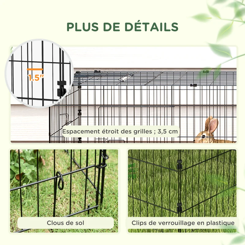 Enclos modulable pour petits animaux intérieur extérieur 185 x 75 x 50 cm sécurité accès facile moderne en acier vert 21_0007969