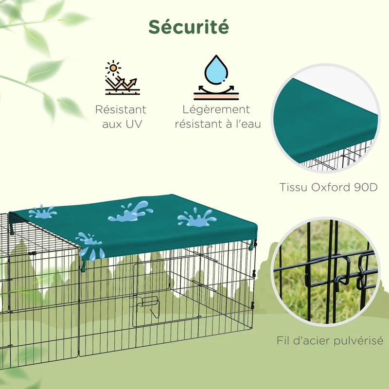 Enclos modulable pour petits animaux intérieur extérieur 185 x 75 x 50 cm sécurité accès facile moderne en acier vert 21_0007969