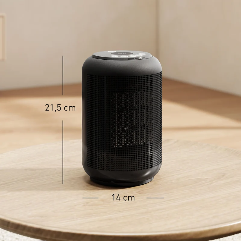 Chauffage d'appoint soufflant 14 x 14 x 21,5 cm chauffage rapide minuterie 24 h bureau moderne minimaliste en abs noir 21_0001149