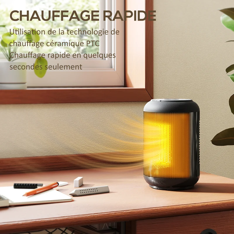 Chauffage d'appoint soufflant 14 x 14 x 21,5 cm chauffage rapide minuterie 24 h bureau moderne minimaliste en abs noir 21_0001149