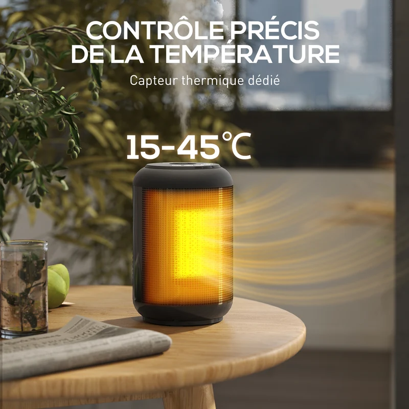 Chauffage d'appoint soufflant 14 x 14 x 21,5 cm chauffage rapide minuterie 24 h bureau moderne minimaliste en abs noir 21_0001149