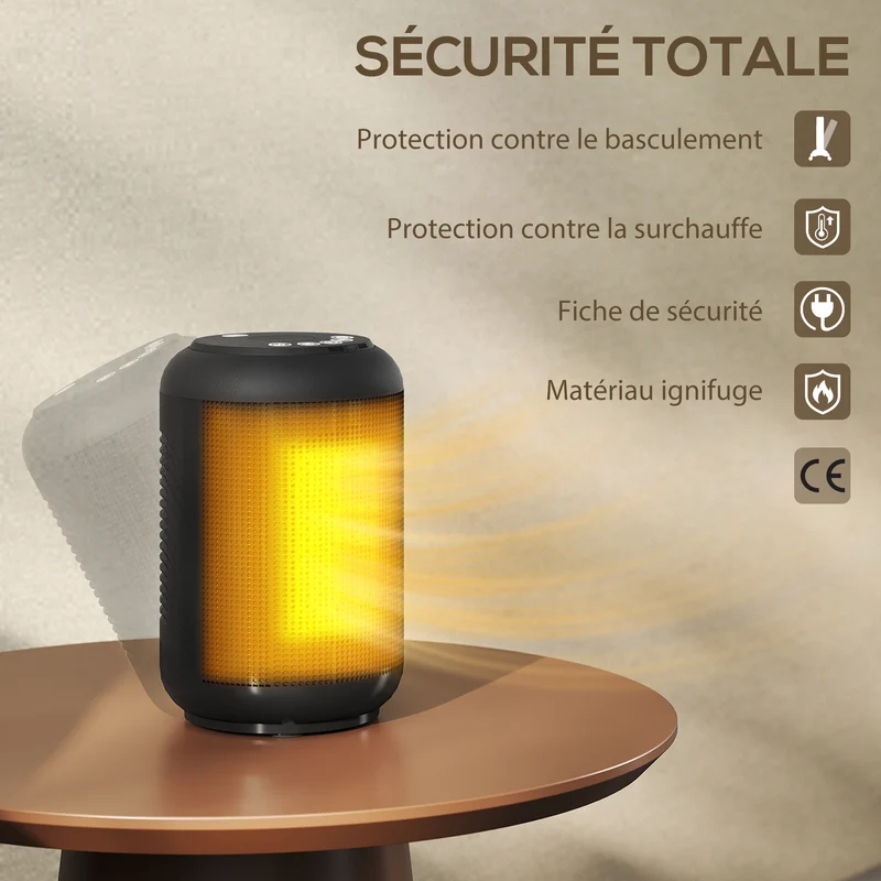 Chauffage d'appoint soufflant 14 x 14 x 21,5 cm chauffage rapide minuterie 24 h bureau moderne minimaliste en abs noir 21_0001149