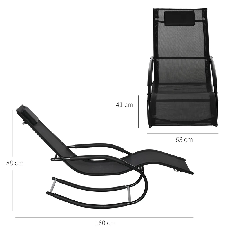 Chaise longue à bascule jardin 62 x 150 x 84 cm assise ergonomique séchage rapide design contemporain en textilène noir 21_0004684